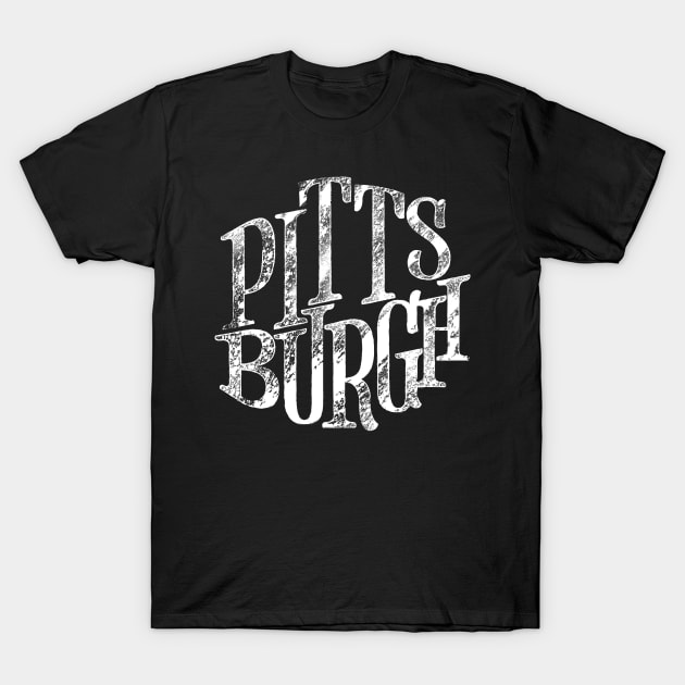 Pittsburgh White Retro Distressed Lettering T-Shirt by polliadesign